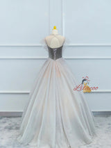 Gray Tulle Velvet Beading Prom Dress