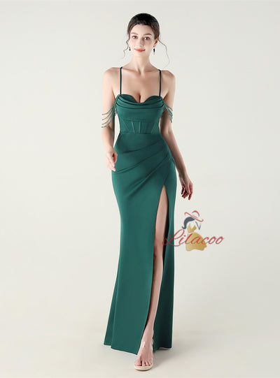 Mermaid Spaghetti Straps Pleats Prom Dress