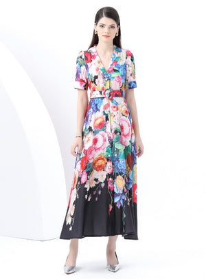 Retro Breasted Slim Printed Dress