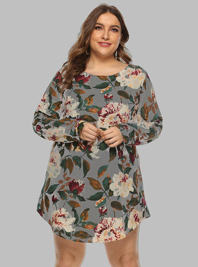 Printed Loose Casual Long Sleeve Shirt Dress