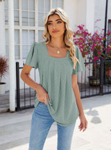 Solid Color Pleated Short Sleeve Loose T-shirt