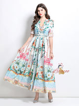 Retro Palace Printed Silm Waist Dress