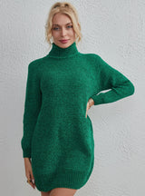 High-necked Chenille Knitted Sweater Dress