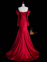 Burgundy Mermaid Satin Pleats Prom Dress