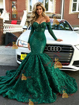 Green Mermaid Long Sleeve Prom Dress