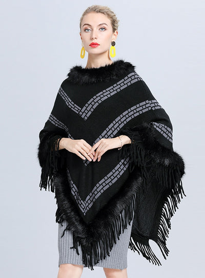 Autumn and Winter Striped Fringed Shawl