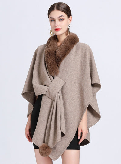 Wool Collar Loose Knit Woolen Coat Cloak Shawl