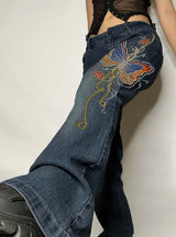 Retro Old Butterfly Embroidered Jeans
