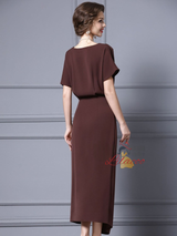 Chocolate Color Pleats Mother Of The Bride Dress