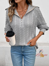 Retro Lapel Twist Zipper Sweater