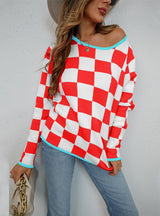 Checked Color Matching Turtleneck Sweater