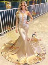 Gold Mermaid Beading Long Sleeve Prom Dress