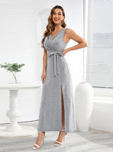 Sleeveless V-neck Shiny Split Dress