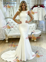 White Mermaid Backless Wedding Dress