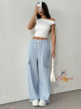 Women Casual Elastic Striped Pants