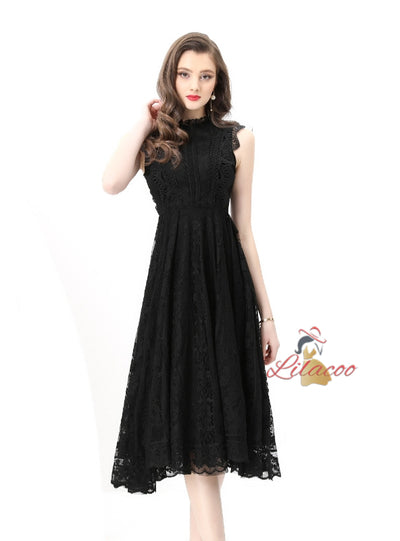 Retro Sleeveless Lace Gauze Long Dress