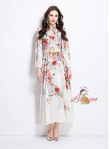 Lantern Sleeve Printed Big Swing Dress