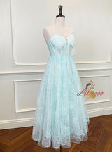 Green Tulle Sequins Straps Prom Dress
