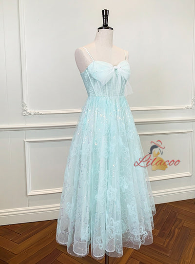 Green Tulle Sequins Straps Prom Dress
