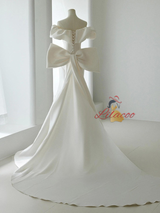 Ivory Mermaid Satin Pleats Bow Wedding Dress
