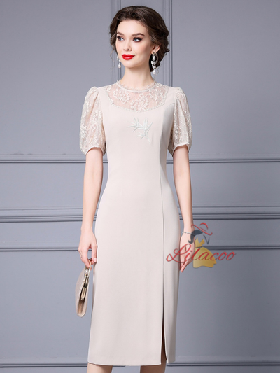 Apricot Lace Split Mother Of The Bride Dress