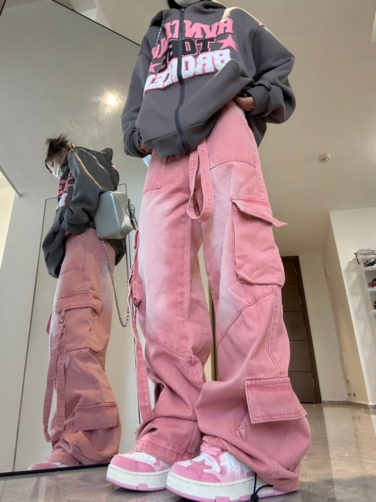 2024 Loose Wide-leg Casual Pocket Jeans