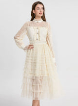 Lace Mesh Long Sleeve Dress