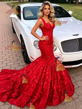 Sexy Red Mermaid Straps Prom Dress