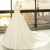 White Satin V-neck Backless Wedding Dress