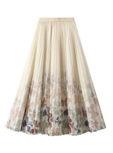 Long Printed Floral Mesh Skirt