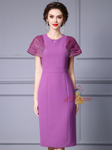 Purple Beading Pleats Mother Of The Bride Dress