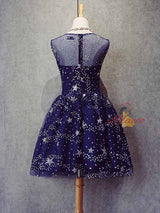 Blue Tulle Sequins Homecoming Dress