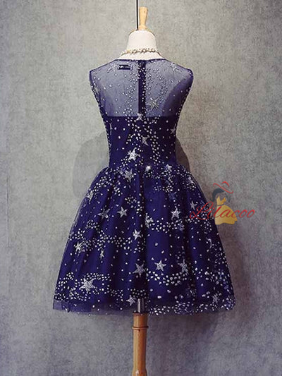 Blue Tulle Sequins Homecoming Dress