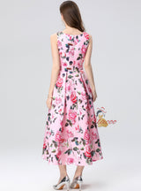 Retro Printed Sleeveless Round Neck Dress