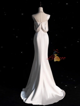 White Mermaid Satin One Shoulder Pleats Wedding Dress