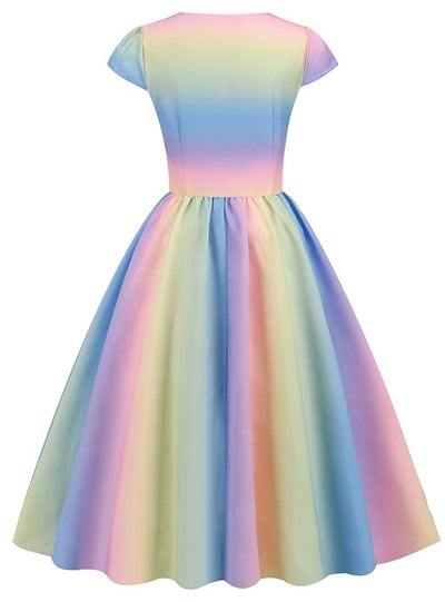 Short-sleeved Hepburn Retro Printed Dress