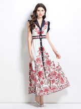 Retro Court Single-breasted Printed Dress