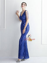 Mermaid V-neck Sequins Beading Prom Dress