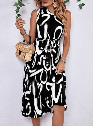 Letter Printed One Shoulder Dress