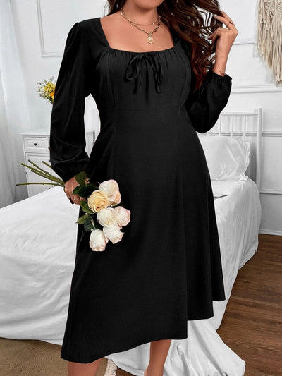 Square Collar Slim Long Sleeve Dress
