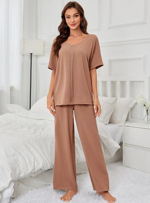 Solid Color Short-sleeved Pajamas Two-piece Suit