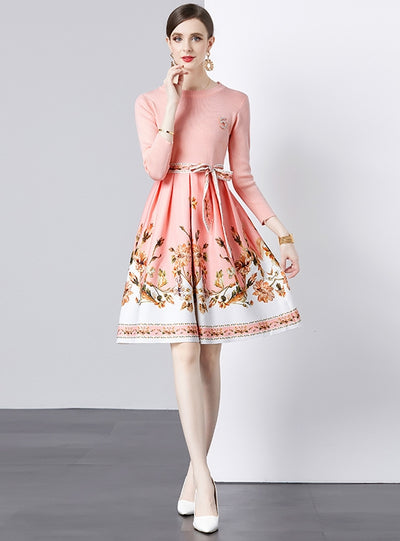 Knitted Stitching Printed Dress