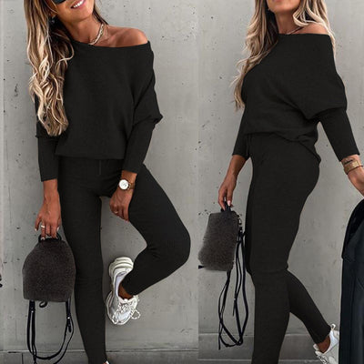Solid Color Casual Top Pant Suit