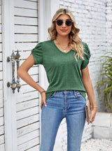 Solid Color V-neck Loose Short Sleeve T-shirt