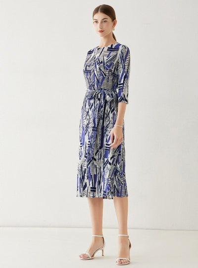 Printed Pleated Casual Long Dress