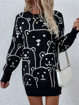 Printed Round Neck Knitted Pullover Sweater