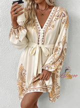 Ethnic Retro V-neck Printed Dress