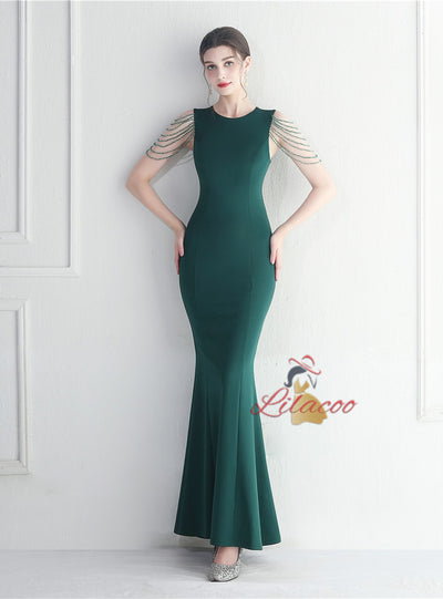 Scoop Neck Beading Sleveless Prom Dress