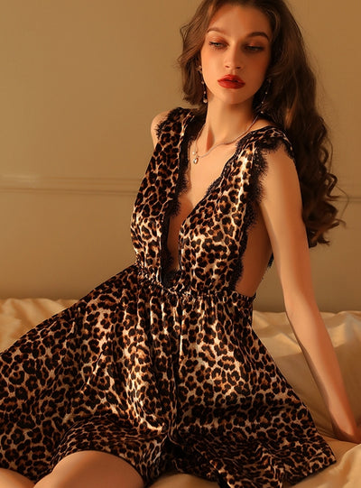Sexy Lace Sling Leopard Pajamas