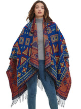 Jacquard Ladies Fringed Hooded Cloak Shawl